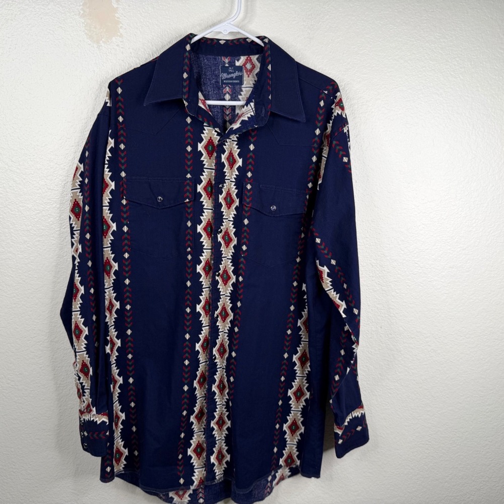 Wrangler Women's Western Shirt Blue Sz XLT Southwestern Country Rodeo Aztec